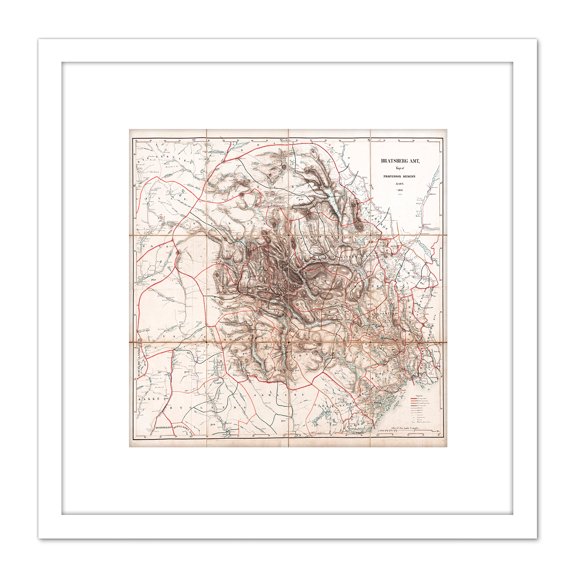 Map 1846 Munch Telemark Norway Old Replica 8X8 Inch Square Wooden Framed Wall Art Print Picture with Mount
