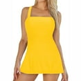 thumbnail image 3 of lcziwo One Piece Swimdress Swimsuit for Women Tummy Control Split Swim Dress Casual Spaghetti Straps Skirt Bandeau Bathing Suit Beach Outfits Yellow L Clearance Sales Today Sales Prime, 3 of 9