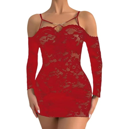 Keeccty Women Babydoll Lingerie See-Through Lace Mesh Sexy Nightgown