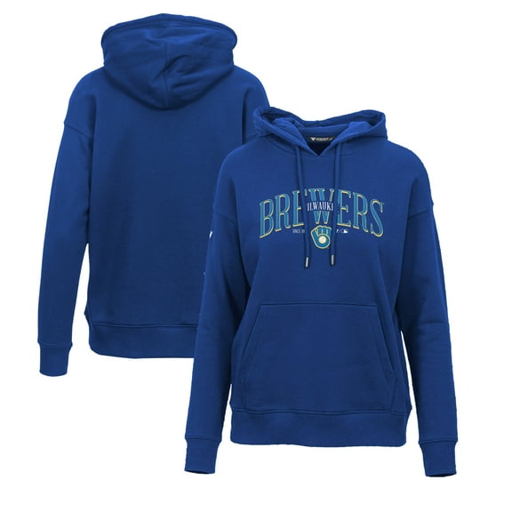Women's Levelwear Royal Milwaukee Brewers Adorn Cooperstown Collection Retro Spellout Pullover Hoodie