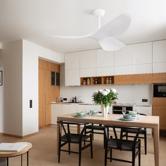 38" White Ceiling Fan without Light – Modern Indoor Outdoor Fan, Remote Control, 6-Speed DC Reversible Motor for Bedroom, Living Room & Covered Patio