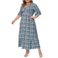 thumbnail image 4 of Agnes Orinda Women's Plus Size Bell Half Sleeves V Neck Boho A Line Long Dresses 3X Navy Blue, 4 of 6