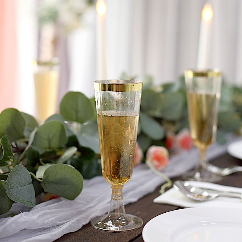 BalsaCircle 12 Clear 6 oz Disposable Flutes Glittered Plastic Champagne ...