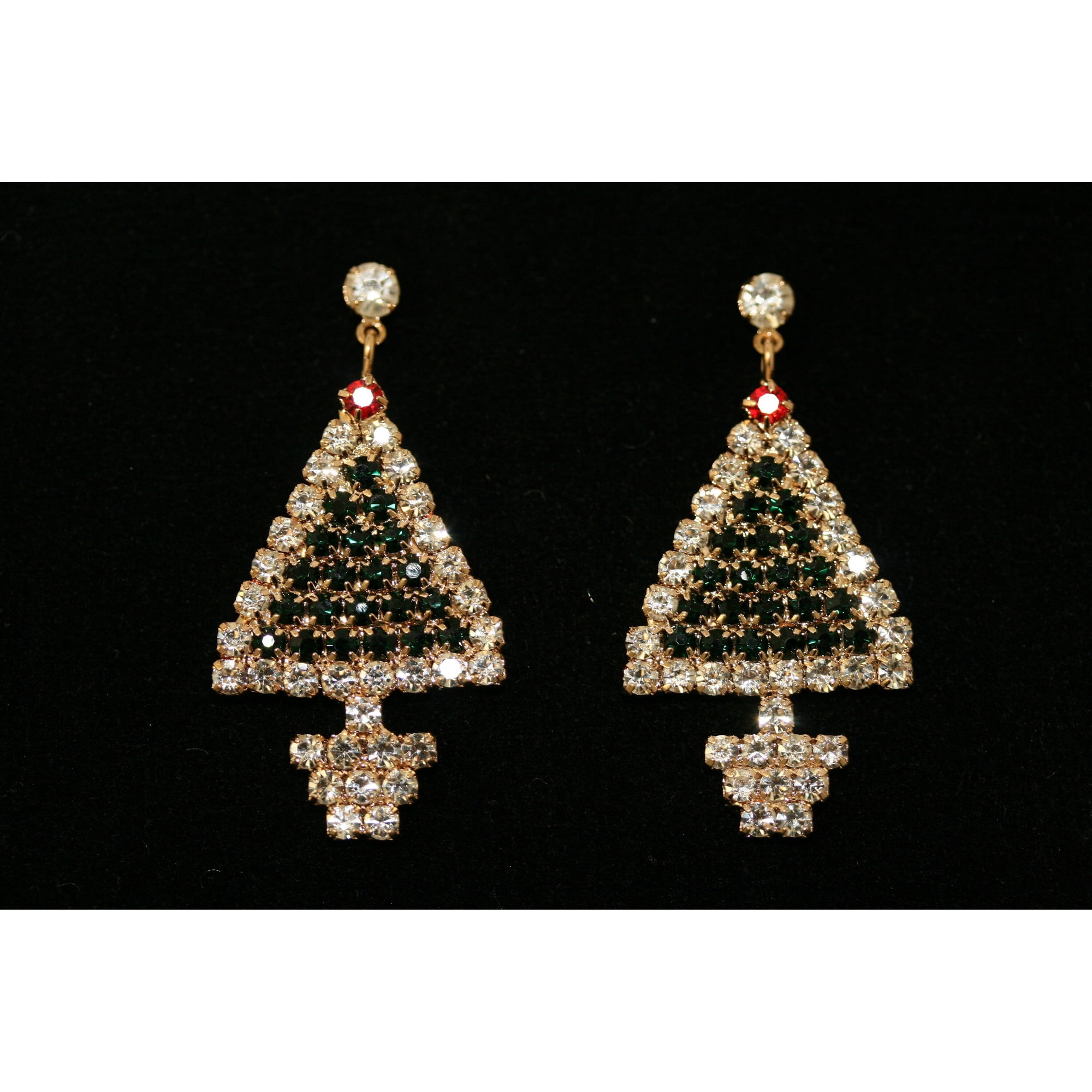 Traditional Rhinestone Christmas Tree Dangle Earring, Crystal Fashion Xmas Holiday Stud Earring Jewelry Gift