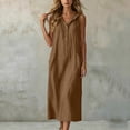 thumbnail image 6 of ClodeEU Women's V Neck Sleeveless Linen Blend Hooded Midi Dress,Casual Loose Fit Dress with Pockets Brown,Women's Plus XXL, 6 of 7