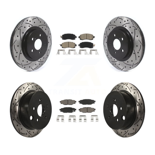 Transit Auto Front Rear Coated Drilled Slotted Disc Brake Rotors and Ceramic Pads Kit for Car Subaru Crosstrek Impreza KDC-100443