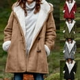 thumbnail image 3 of Women's Winter Plus Size Fleece-Lined Coat - Long-Sleeve Horn Button Pocket Overcoat, Khaki, S, 3 of 3