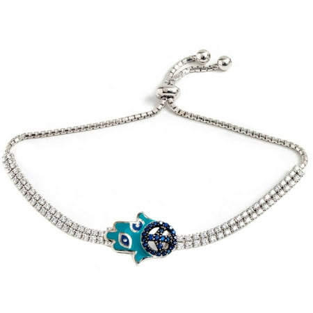 Pori Jewelers CZ Sterling Silver Peace Hamsa Friendship Bolo Adjustable Bracelet