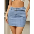 thumbnail image 2 of DARING DIVA Women's Summer High Waist Bodycon Mini Cargo Jean Skirt S Light Blue, 2 of 7
