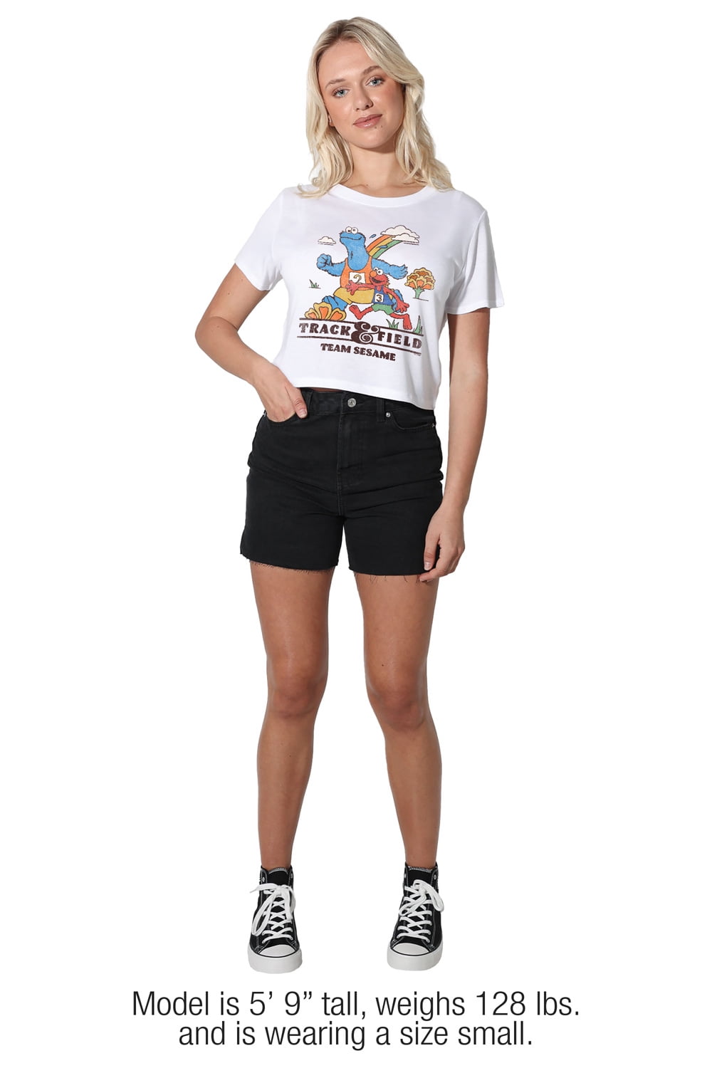 Sesame Street Track & Field Women's Crop Top T-Shirt, White, Small
