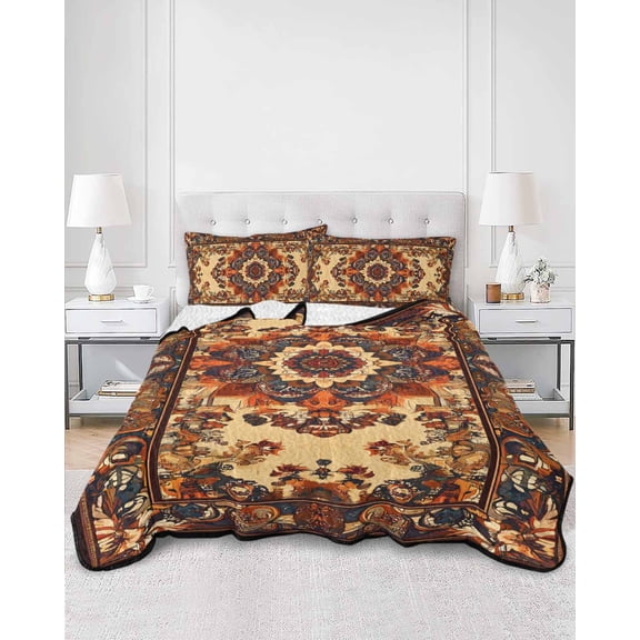 Quilts Twin XL Size, Bohemian Flower Soft Comforter Bedding Set for Bed, Boho Tribal Colorful Distressed Printed Lightweight Quilted Bedspread with Pillow Cover(2 Pieces) for All Season, 68x98 Inch