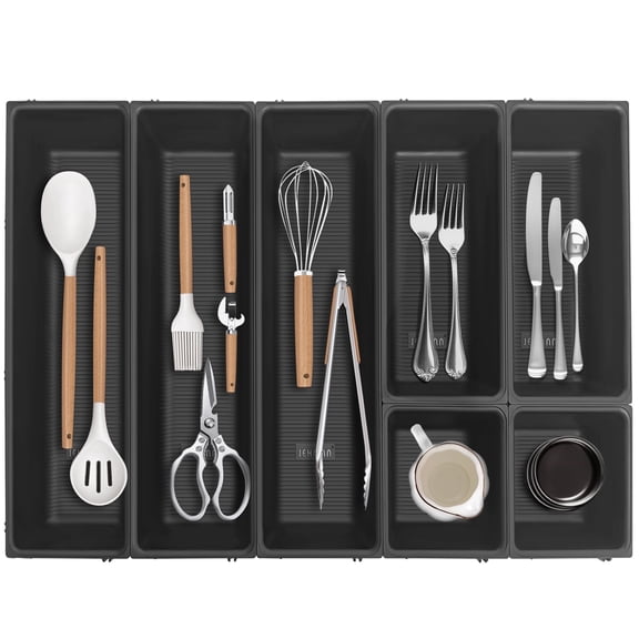 JEHONN Silverware Organizer, Utensil Drawer Tray for Kitchen Flatware Cutlery for Spoons Forks Knives (Black)