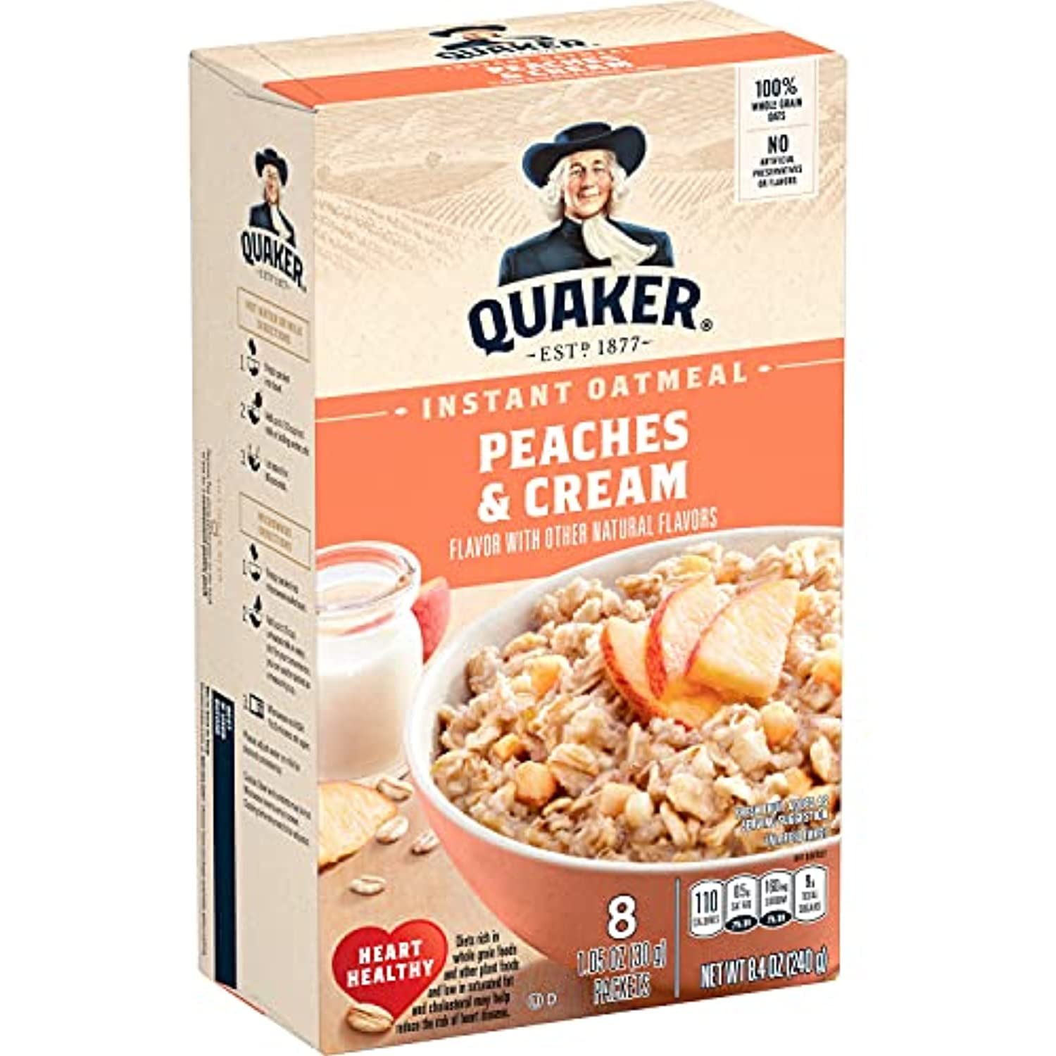 Quaker Instant Oatmeal, Peaches & Cream, 1.23Oz Packets (8 Pack)