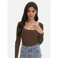 thumbnail image 3 of Women's Scoop Neck Long Sleeve Slim Fitted Casual Basic Crop Top, 3 of 6
