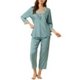 thumbnail image 2 of Unique Bargains Women’s Satin Pajama Lace Trim Night Suit Lounge Sleepwear Sets, 2 of 6