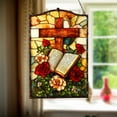 thumbnail image 4 of Bible & Cross Stained Glass Suncatcher, Christian Window Art with Roses and Butterfly for Prayer Room, Memorial Gift, Religious Home Décor, 4 of 5
