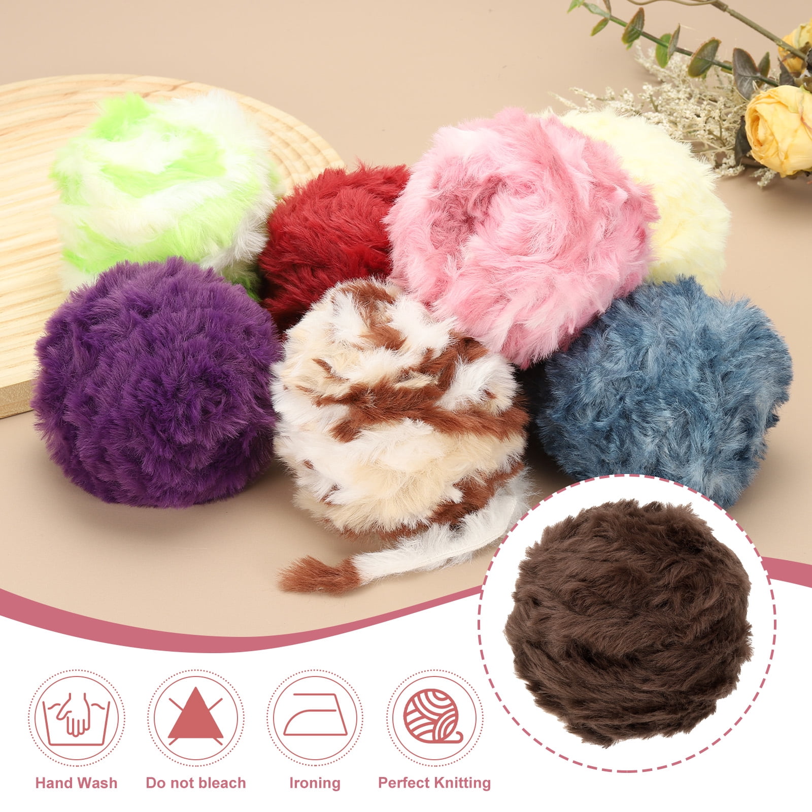 Uxcell 35yds Faux Fur Yarn, 6 Skeins 0.7"OD 50g Soft Fuzzy Yarn Crochet Fluffy Yarn Chunky Polyester Plush Fur for Crocheting and Hand Knitting Shawls Hat Blanket Rug, Dark Coffee
