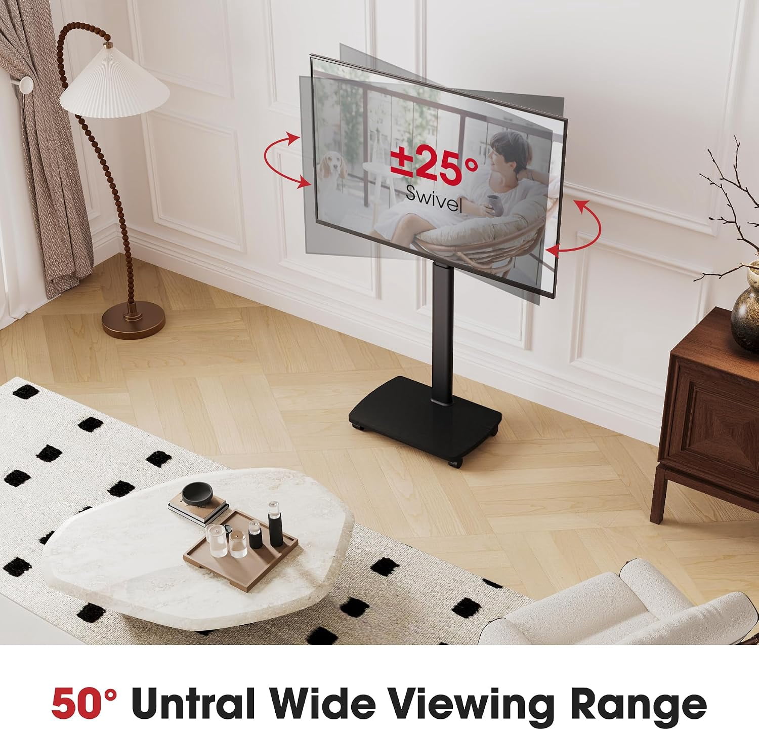AOKCOS Rolling TV Stand for 43–75 Inch TVs, Black, Swivel & Tilt, Height Adjustable
