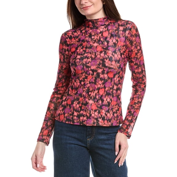 CeCe womens Turtleneck Mesh Top, l, Black
