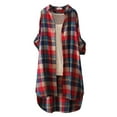 thumbnail image 1 of Kcodviy Spring and Summer New Womens Tops Raglan Sleeves European and American Mid Length Shirts for Women Loose Large Size Long Sleeved Sunscreen Plaid Outer Wear Temperament Commuting Shirts, 1 of 5