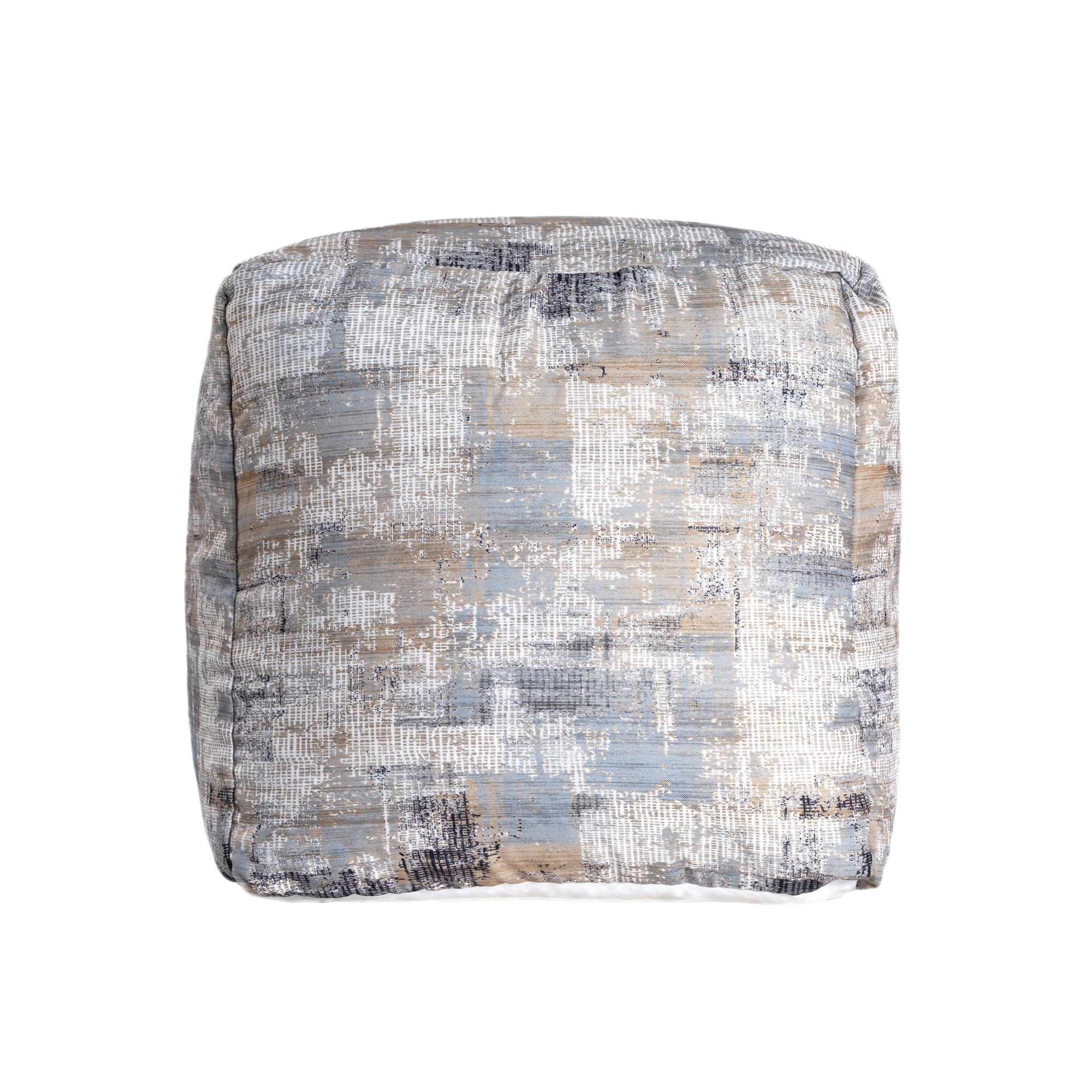 Ox Bay Orlando Taupe/Blue Abstract Medium Square Indoor Pouf Ottoman, 18" H x 18" W