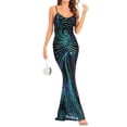 thumbnail image 3 of SWSMCLT Women's Sequin Evening Dresses Elegant Maxi Formal Gown Wedding Party Sparkle Glitter Backless Lace Up Back Spaghetti Strap Strappy Shiny Floor Length Mermaid Dress Green Blue Teal 8, 3 of 5