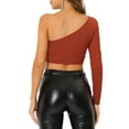 thumbnail image 3 of INSPIRE CHIC Women's Metallic Glitter One Shoulder Long Sleeve Crop Top XS Caramel, 3 of 6