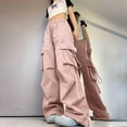 thumbnail image 2 of CIENVNSTG Soft Comfy Casual Solid Color Cargo Bottoms For Women High Waisted Drawstring Baggy Loose Wide Leg Y2K Hip Hop Palazzo Pants For Daily Street Lifestyle Activities Light pink 2XL, 2 of 5