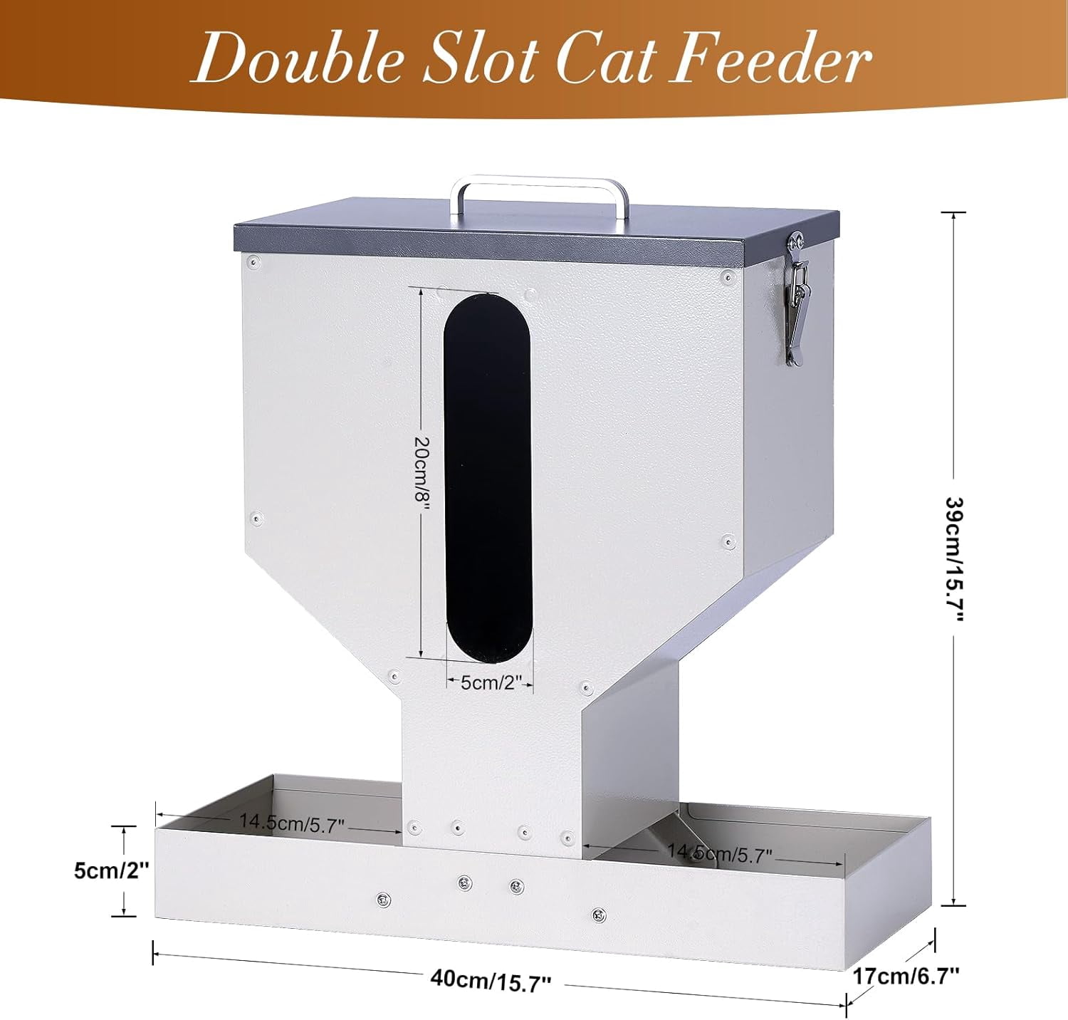 Automatic  Feeder for 2 Cats, 12L  Dual Pet Food Dispenser with Anti-Jam Galvanized Steel Station Indoor Outdoor