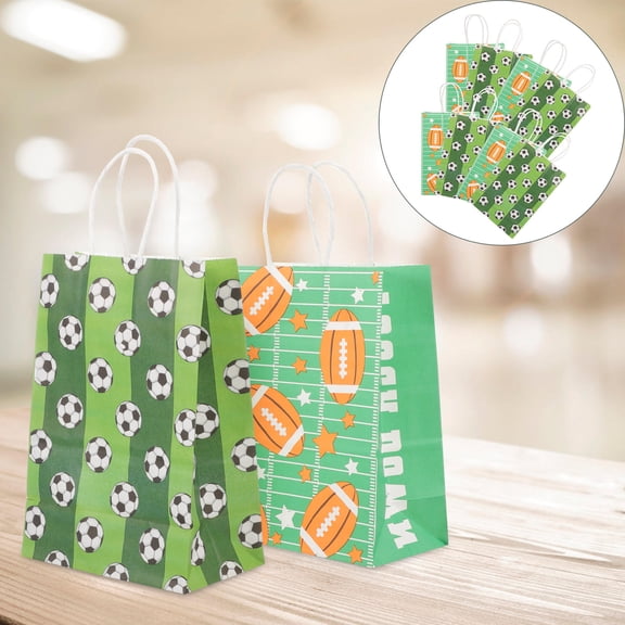 IBASETOY 10pcs Football Goodie Bag Paper Bags Kraft Paper Green for Boy's Birthday Party Storage Use