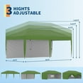 thumbnail image 3 of IdealHouse 10x20 Pop Up Canopy Tent - Heavy Duty Outdoor Canopy with 2 Sidewalls, 3 Adjustable Heights, 6 Weight Bags 8 Stakes 6 Guy Ropes & Roller Bag, Green, 3 of 7