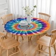 thumbnail image 3 of Rainbow Tie Dye Mandala Pattern Round Fitted Tablecloth with Elastic Edge,Dining Table Cover Waterproof,Outdoor Round Tablecloth for Camping,Dining,Indoor and Outdoor, 3 of 7
