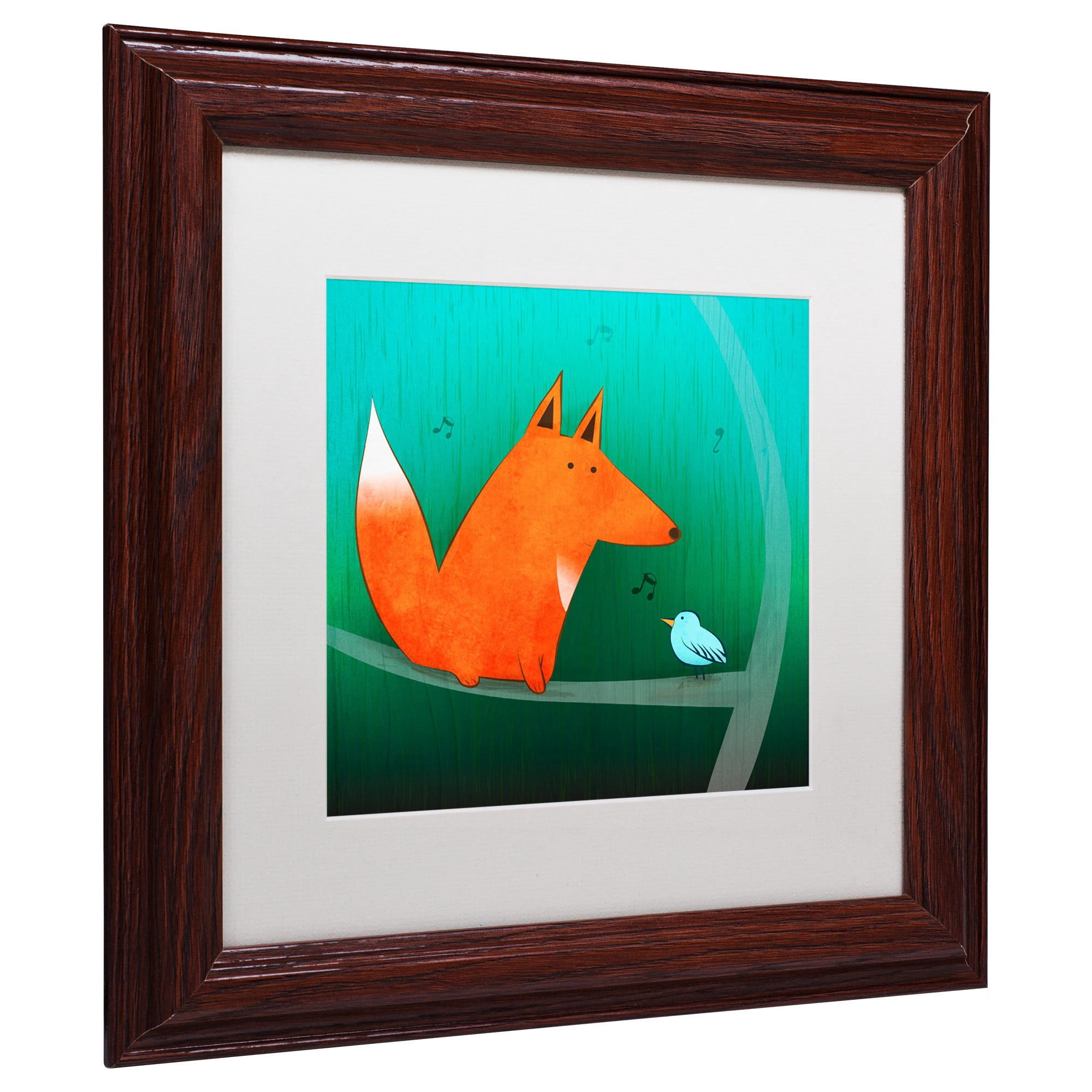 Trademark Fine Art "Fox in Tree" Canvas Art by Carla Martell, White Matte, Wood Frame