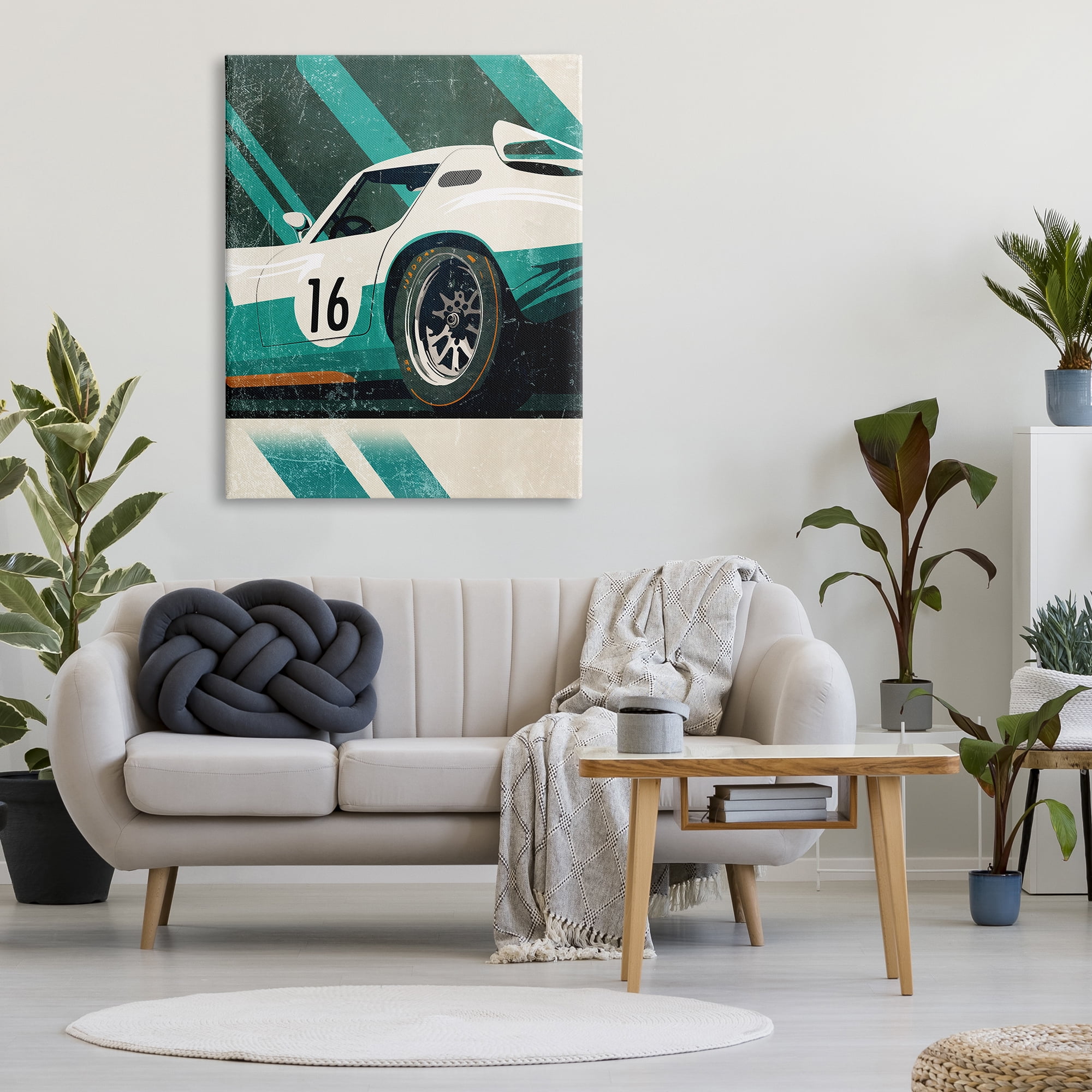 Stupell Industries Classic Green Race Car Transportation Painting Gallery Wrapped Canvas Art Print Wall Art, 36 x 48