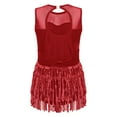 thumbnail image 4 of YONGHS Big Girls Rumba Samba Salsa Jazz Dance Costume Tutu Skirt Leotard Tassel Latin Dance Dress Red 10, 4 of 7