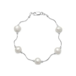 White Cultured Freshwater Pearl Wave Design Tube Bracelet Sterling Silver White Cultured Freshwater Pearl Wave Design Tube Bracelet Sterling Silver