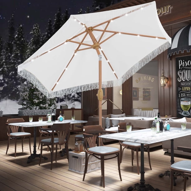 18 ft patio umbrella Blissun 7.5 Solar Umbrella, LED Lighted Umbrella, Table Market Umbrella, Tan : Patio, Lawn & Garden The lightweight aluminum pole is rust Gtnali 9 ft. Metal Round
