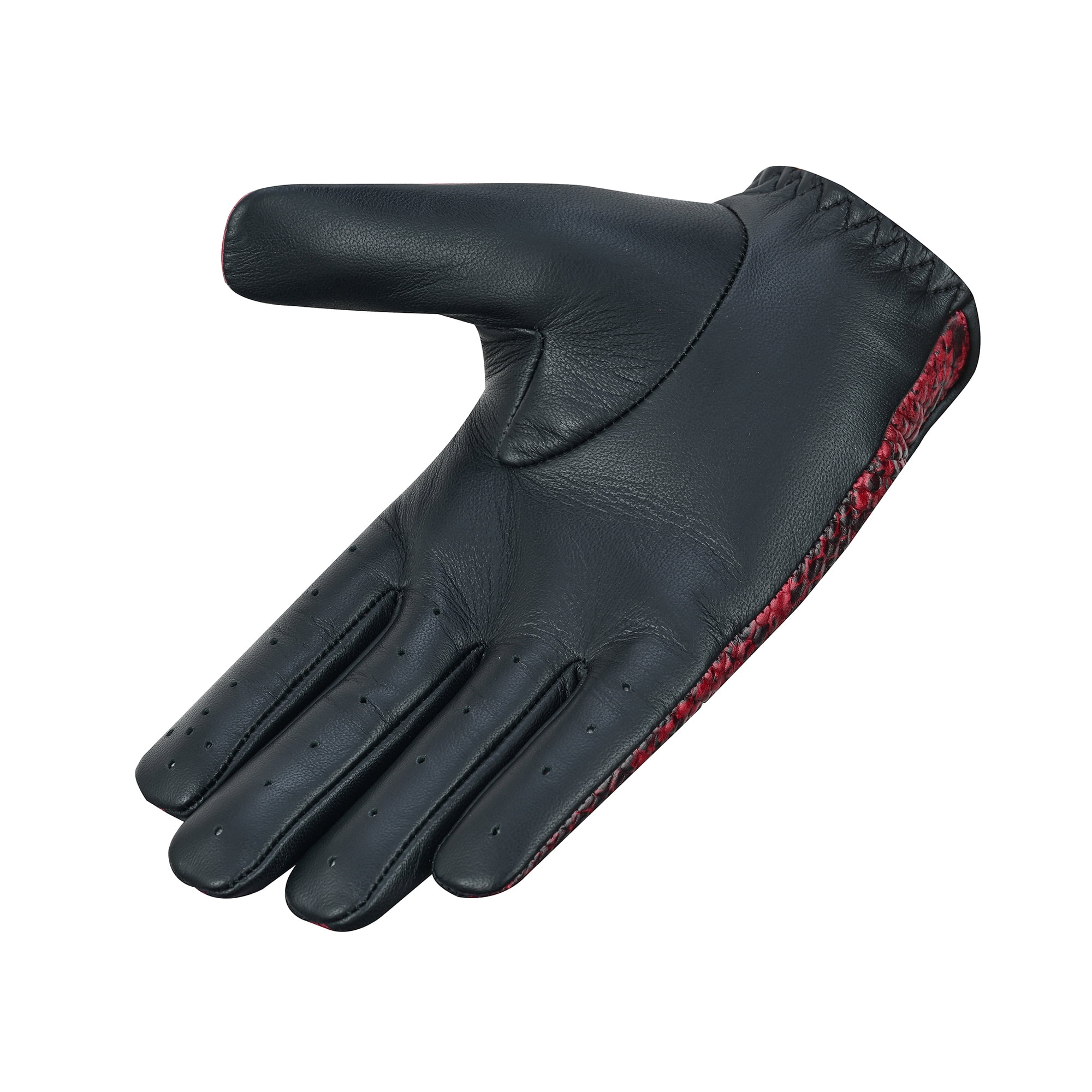 Python Snake Embossed Leather Driving Gloves Car Driving Full Finger Motorcycle Biker Riding Gloves Burgundy-S