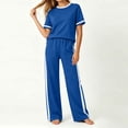 thumbnail image 6 of Oksale Pants Sets Women 2 Piece Outfits Petite Cozy Loose Short Sleeve Tops Stretch High Waisted Straight Leg Pants with Pockets Blue 2XL, 6 of 7