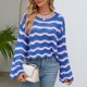 thumbnail image 1 of Suéter de punto de mujer Suéter de ganchillo a rayas de contraste casual Traje diario FLhrweasw Nuevo, 1 of 9
