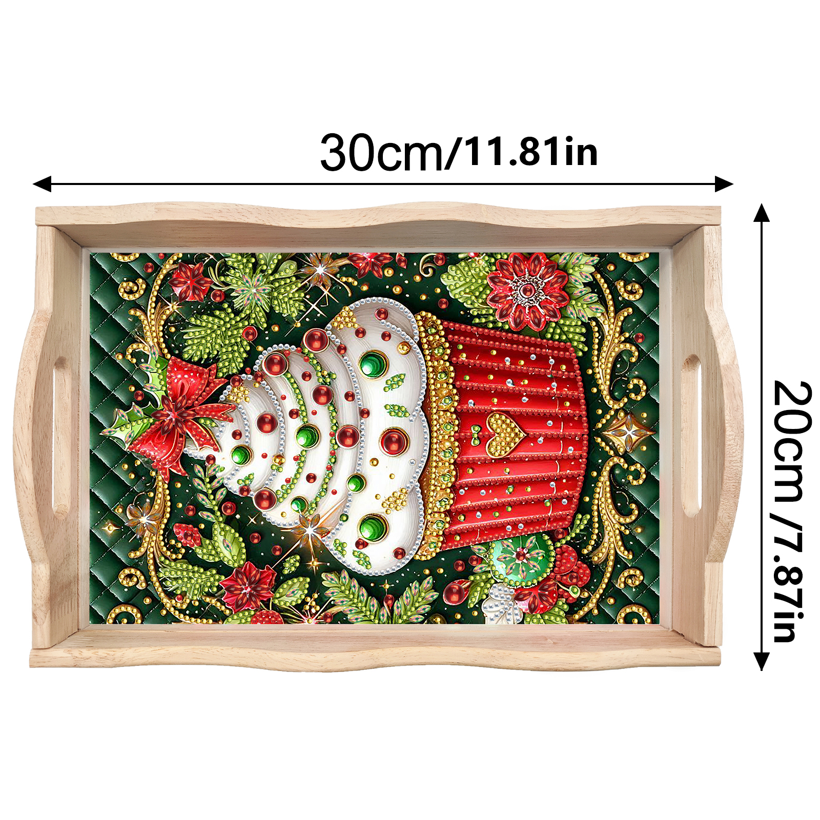 FLOPESN DIY Diamond Art Painting Handmade Wooden Tray,Creative Design Serving Dinner Plate for Coffee Living Room Home Organizer-Christmas Cupcakes