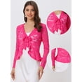 thumbnail image 2 of Cárdigan corto con lazo en la parte delantera para mujer Dobladillo con volantes Top transparente de encaje floral Rosa Caliente XL, 2 of 6
