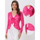 thumbnail image 2 of Cárdigan corto con lazo en la parte delantera para mujer Dobladillo con volantes Top transparente de encaje floral Rosa Caliente XL, 2 of 6