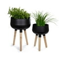 thumbnail image 1 of Truu Design Large Decorative Metal Planters with Wooden Leg, 1 of 7