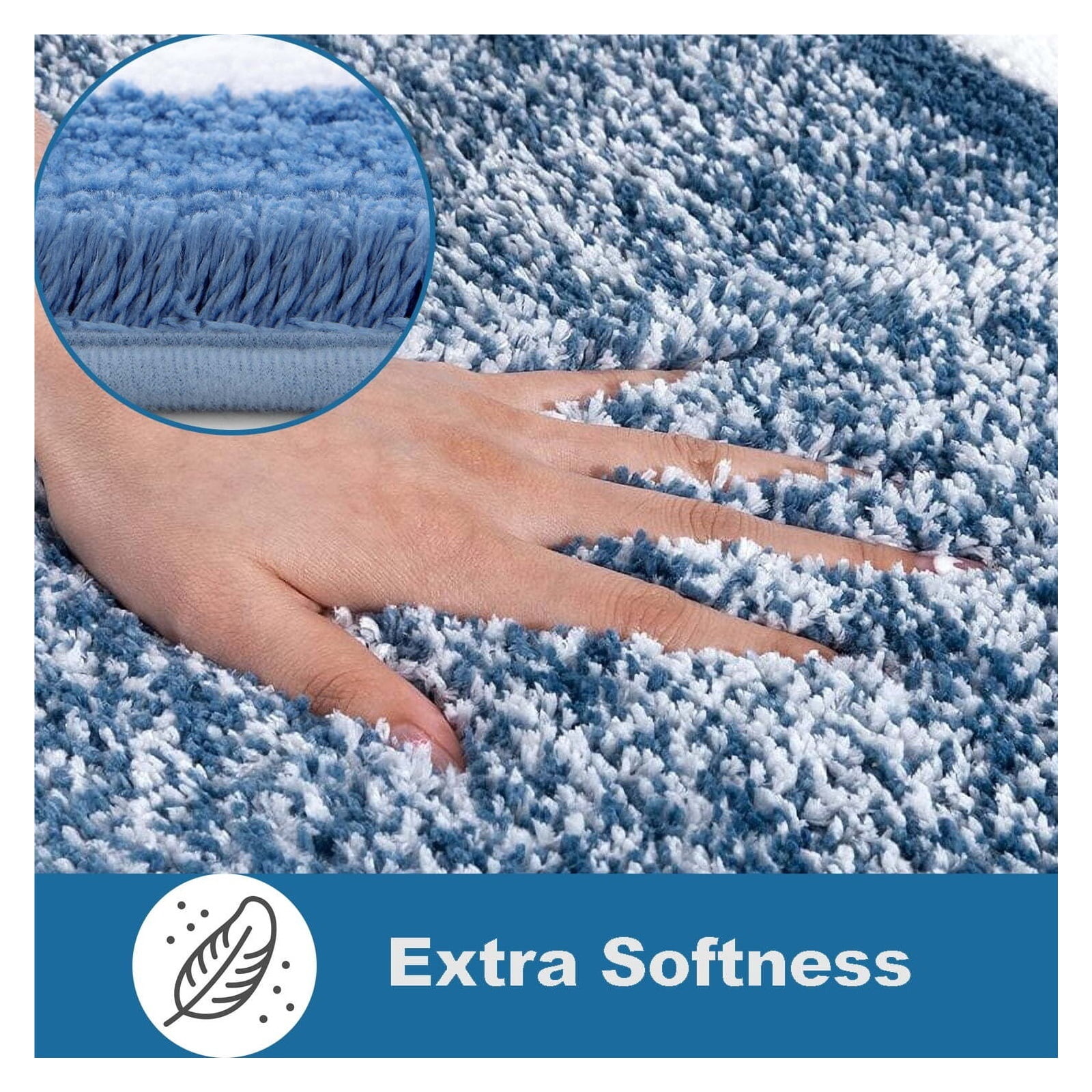 Bath Mat, Bathroom Rug Set, Non Slip Absorbent Quick Dry Bath Room Runner Rugs, Extra Soft Microfiber Washable Machine Tub Bathtub Shower Floor Carpet, Blue & White