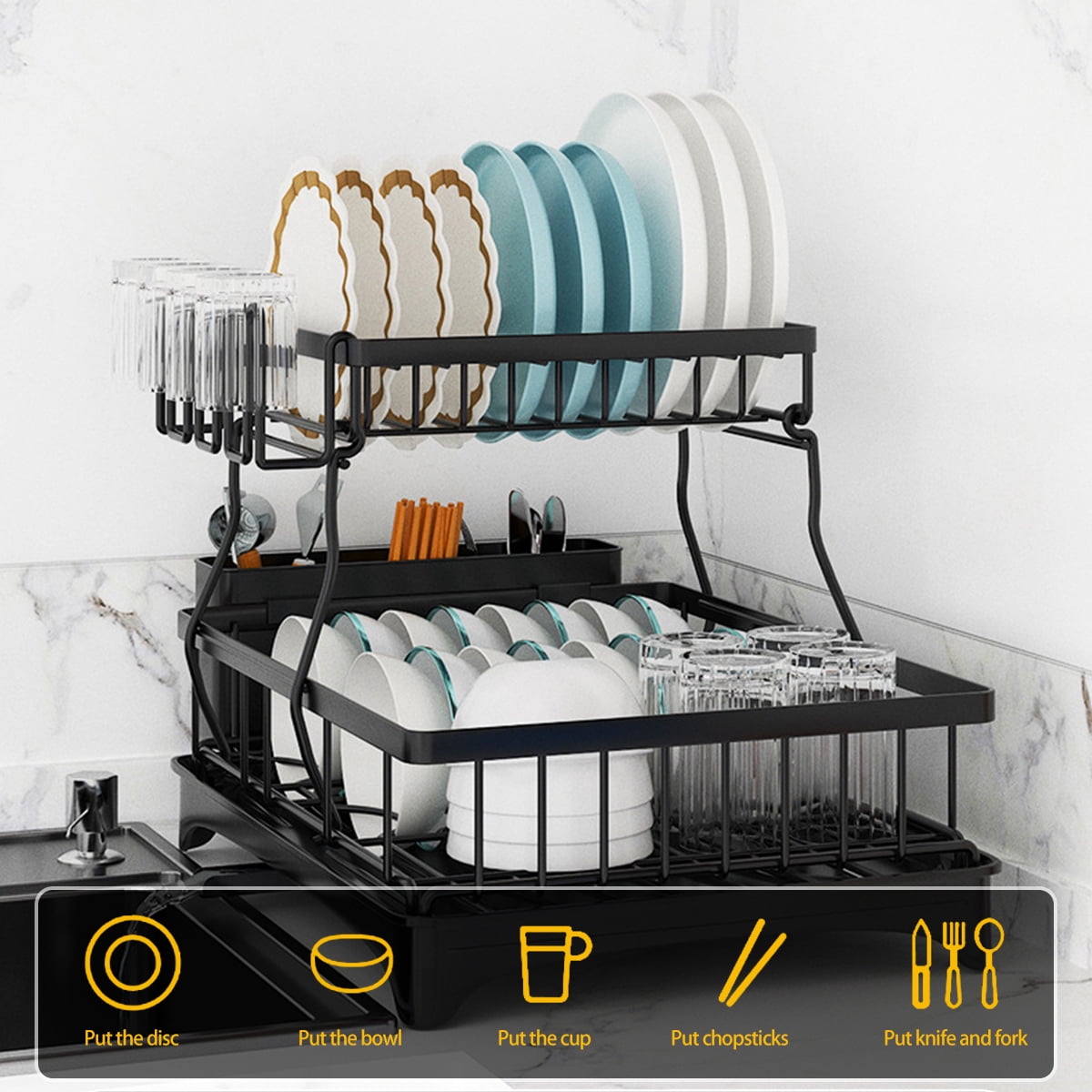 Dish Drying Rack, 2-tier Dish Racks For Kitchen Counter, Large Dish Drying  Rack With Drainboard & Utensil Holders, Rust-proof Dish Drainers, Kitchen  Organization Supplies - Temu