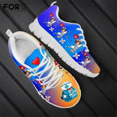 

Gradient Style 3D Nurse Design Pattern Women Flats Shoes Casual Sneakers Summer Air Mesh Lace-up Ladies Shoes Woman