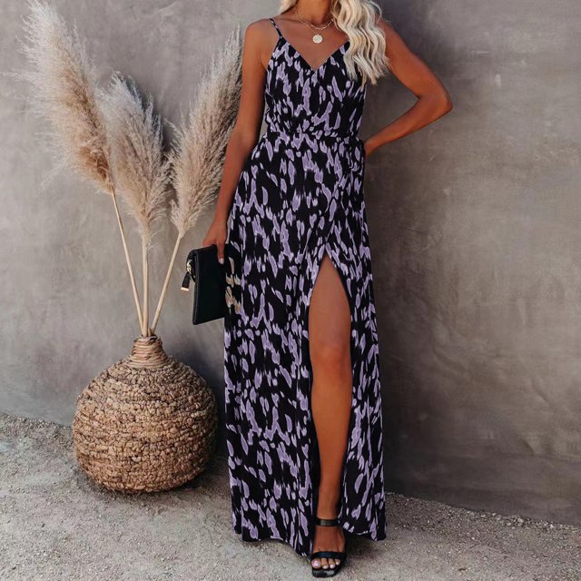 Vestido Vestido largo sin mangas para mujer Vestidos largos de vacaciones con estampado de suéter bohemio informal Cgtredaw Púrpura Xxxl para Mujer