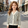 thumbnail image 4 of Coerni Girls Button Up Sweaters Wide Striped V-Neck Knit Cardigan Cute Casual Kids Preppy Sweaters Outerwewar Spring Fall Clothes, 4 of 6