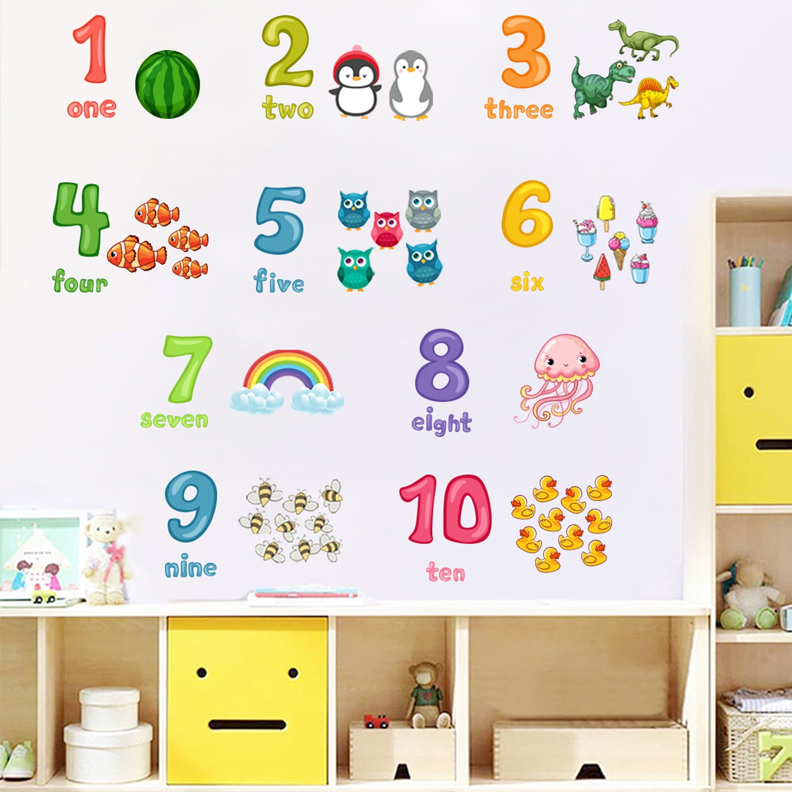 VMR 12 cm Number Stickers of Animals for Kids Room, School - Wall